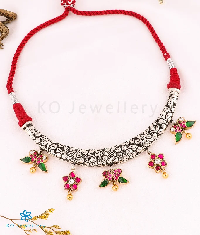 Long Crystal Necklace For Evening Wear-The Shams Silver Kundan-Jadau Necklace (2 tone)