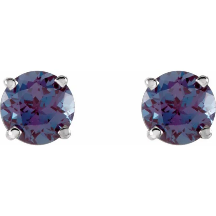 Luxury Earrings With Diamonds For Evening Wear-14K White 5 mm Lab-Grown Alexandrite Stud Earrings