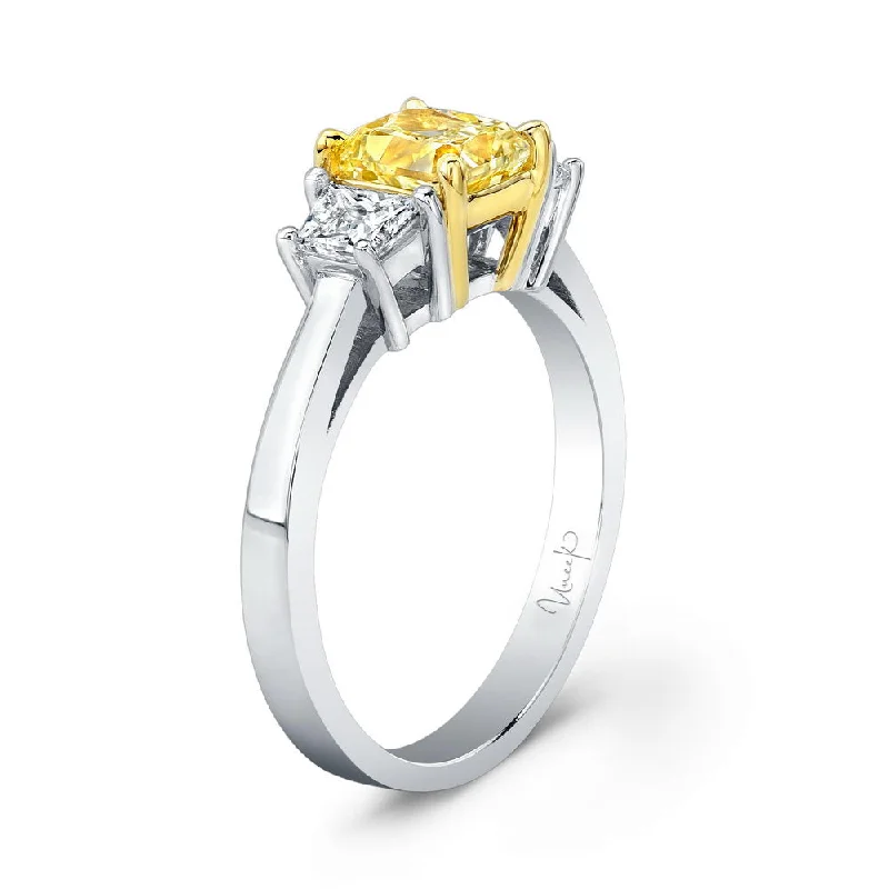 Elegant Diamond Wedding Rings For Bridesmaids-Uneek Natureal Collection Three-Stone Radiant Fancy Yellow Diamond Engagement Ring