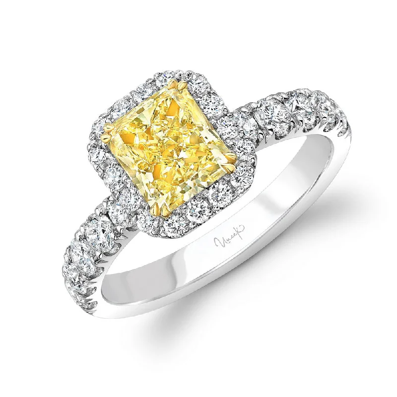 Trendy Custom Engagement Rings For Bridesmaids-Uneek Radiant-Cut Yellow Diamond Halo Ring