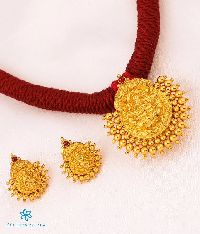 Custom Gemstone Pendant Necklace For Fashion-The Avahati Silver Lakshmi Thread Necklace (Maroon)