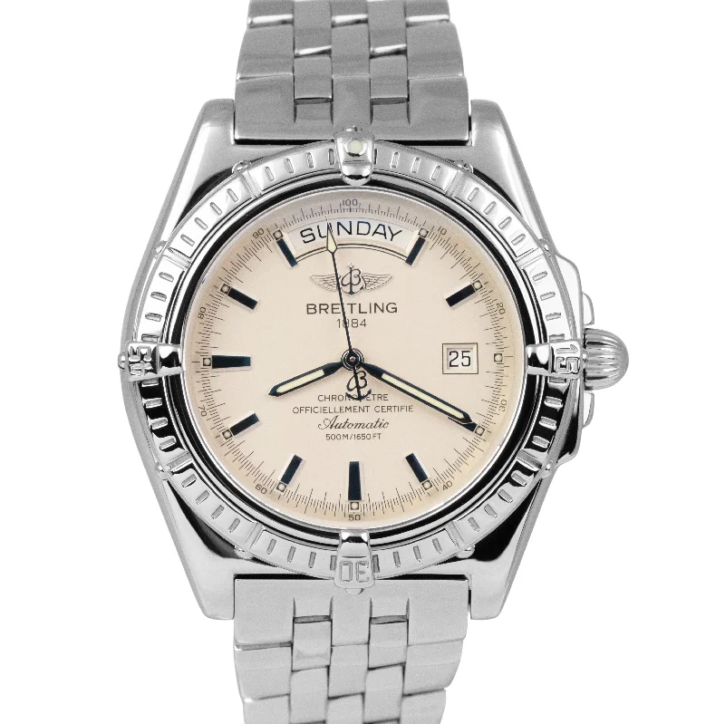 Affordable Watches For Men-MINT PAPERS Breitling Headwind White 44mm Day Date Stainless Watch A45355 BOX