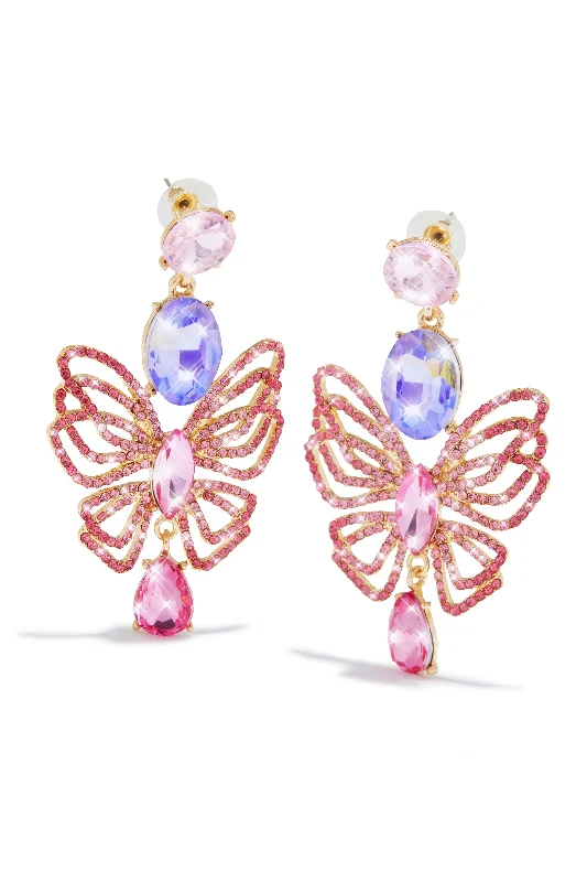 Statement Earrings For Beach Weddings-Luxe Fantasy Butterfly Embellished Earring - Pink