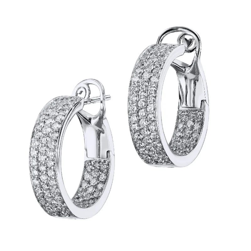 Simple Pearl Earrings For Casual Look-White Gold Diamond Pave Inside-Out Hoop Earrings