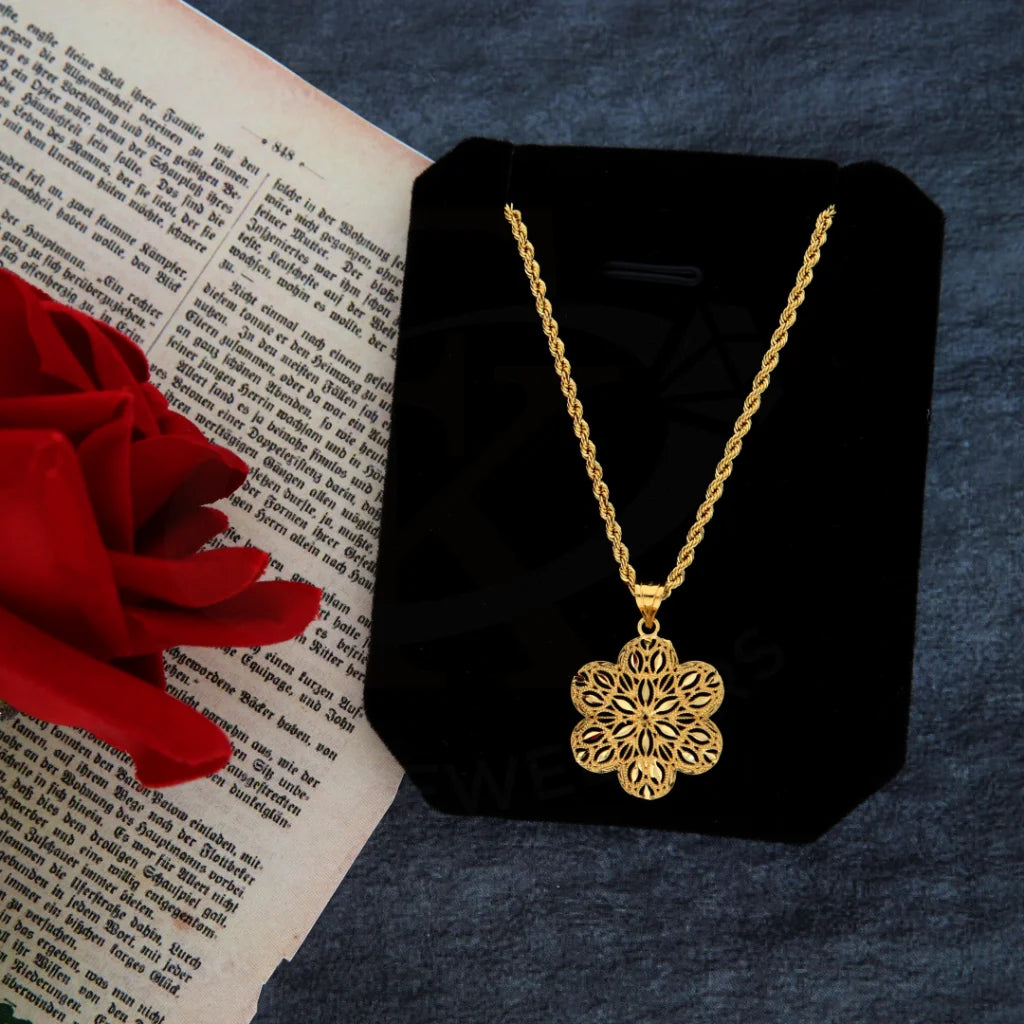 Luxury Chain Necklace For Special Events-Gold Necklace (Chain with Flower Pendant) 21KT - FKJNKL21KM8391