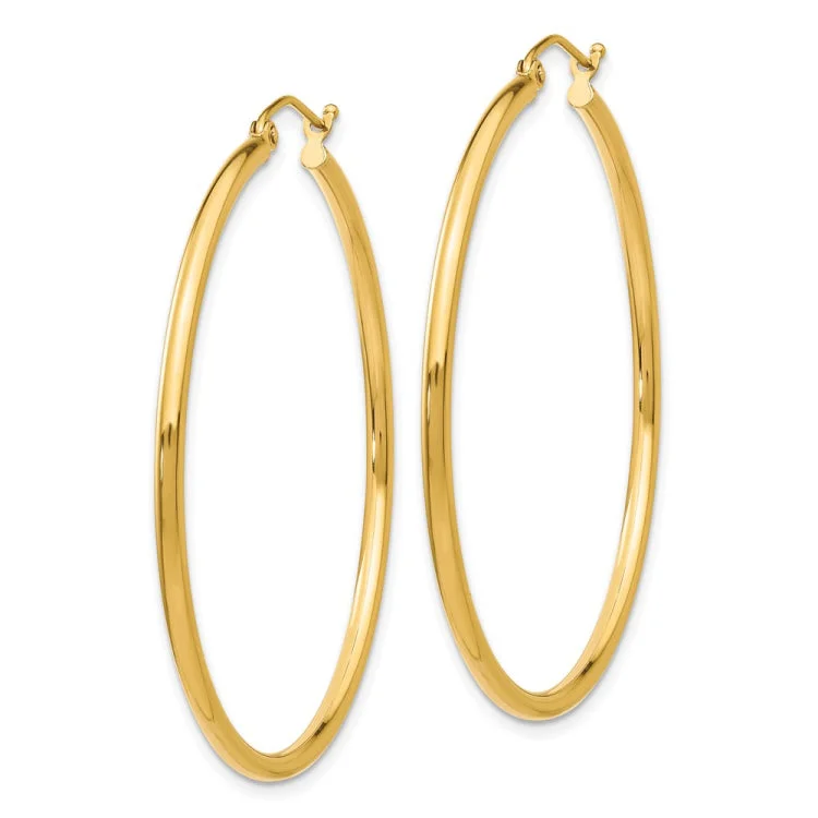 Bold Dangle Earrings For Night Out-14k Polished 2x45mm Lightweight Tube Hoop Earrings