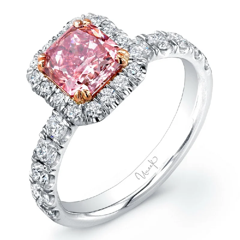 Classic Sapphire Rings For Engagement Day-Uneek Radiant-Cut Pink Diamond Halo Engagement Ring