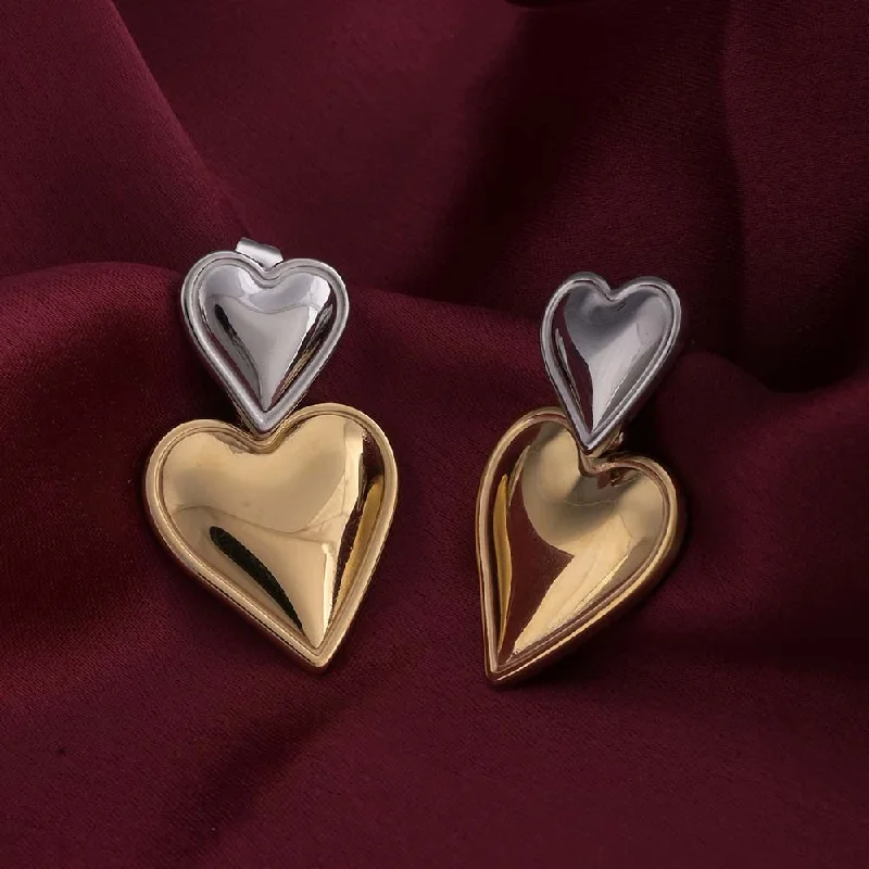 Trendy Crystal Earrings For Holiday Parties-Gold and Silver Heart Drop Earrings