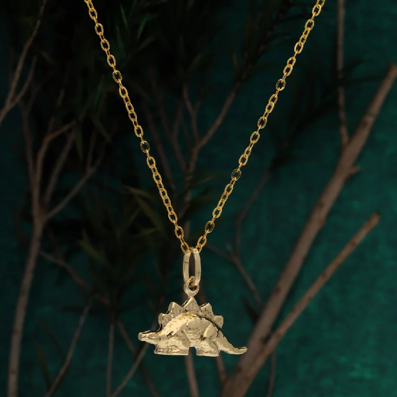 Custom Initial Necklace For Gifts-Gold Necklace (Chain with Stegosaurus Dinosaur Pendant) 18KT - FKJNKL18K9181