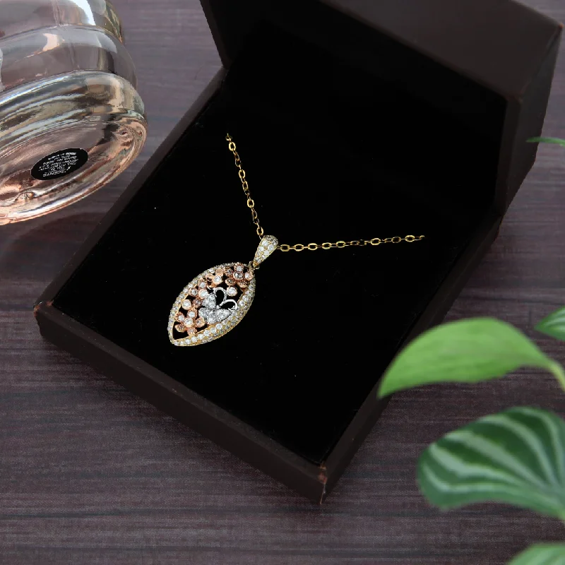 Personalized Gold Pendant Necklace For Day Wear-Gold Necklace (Chain with Marquise Design Flower Pendant) 18KT - FKJNKL18K9188