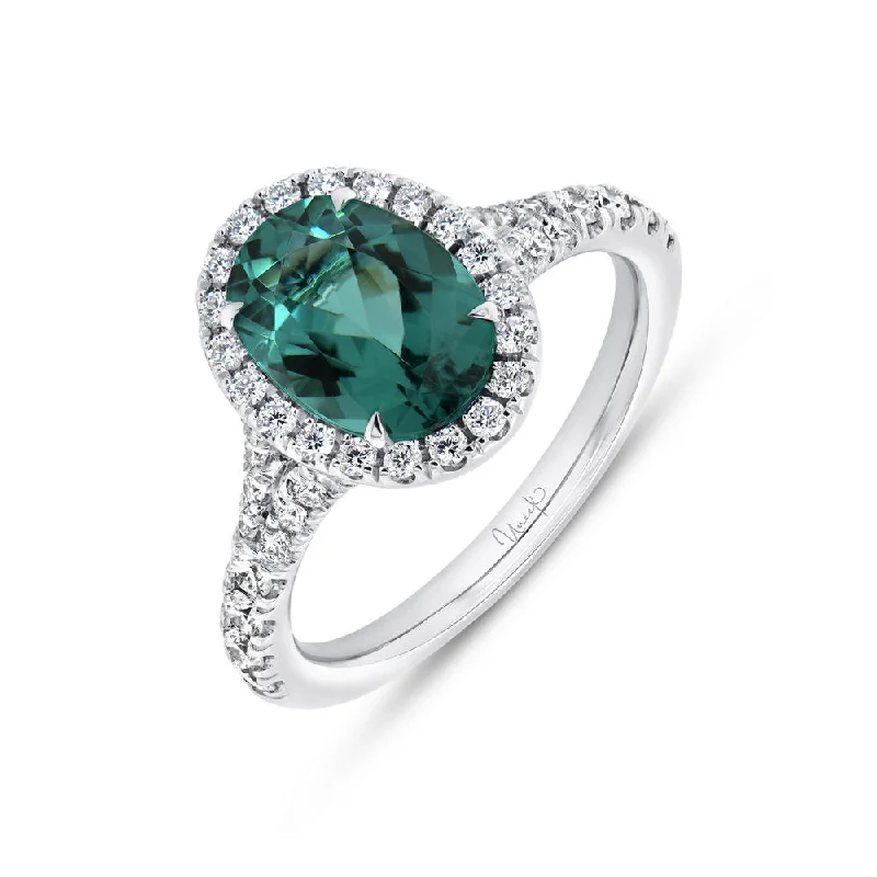 Classic Diamond Rings For Timeless Weddings-Uneek Precious Collection Split-Shank Oval Shaped Indicolite Tourmaline Engagement Ring