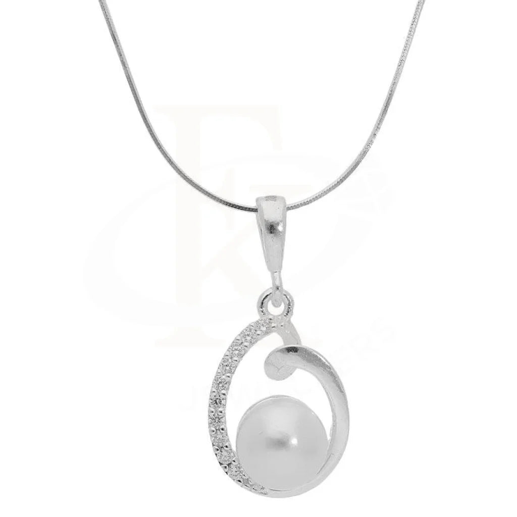 Elegant Sapphire Pendant Necklace For Bridesmaids-Sterling Silver 925 Necklace (Chain With Pearl Pendant) - FKJNKLSL3055