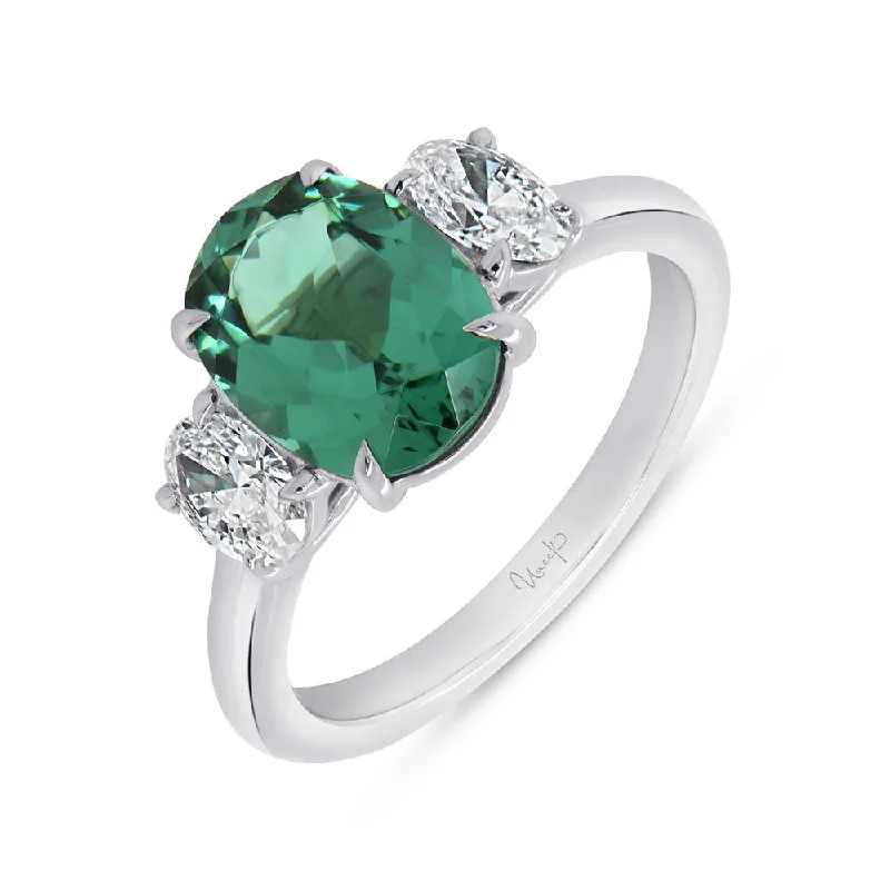 Trendy Engagement Rings For Fashion-Forward Brides-Uneek Precious Collection Oval Shaped Green Tourmaline Engagement Ring