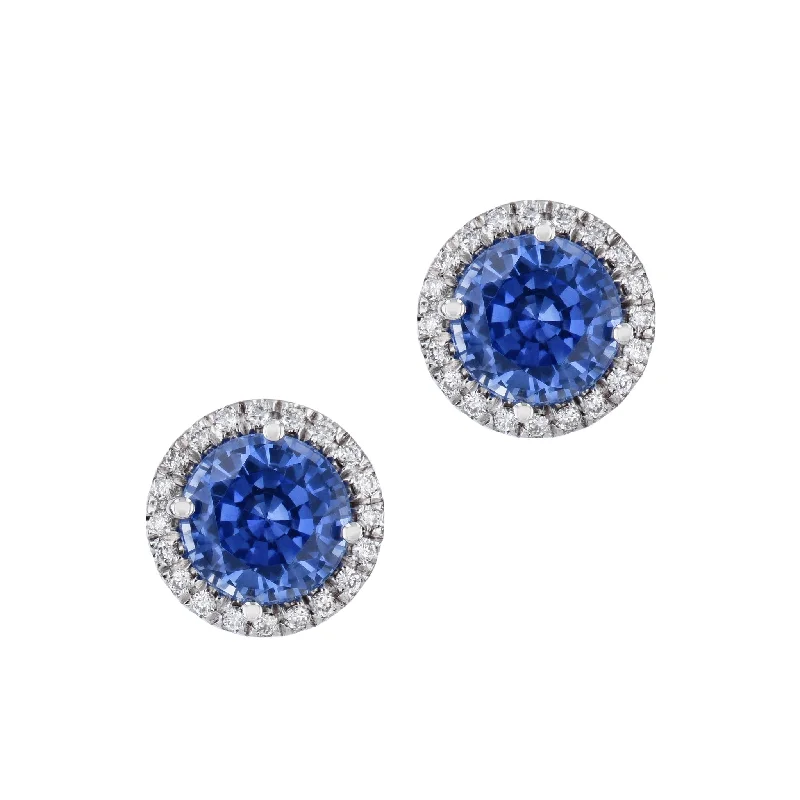 Simple Pearl Stud Earrings For Elegant Wear-Cornflower Blue Sapphire Pave Diamond Stud Earrings