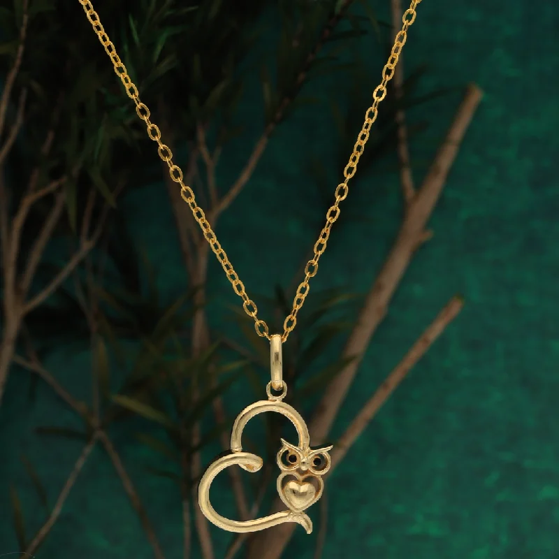 Dainty Silver Necklace For Minimalist Look-Gold Necklace (Chain with Owl in Heart Pendant) 18KT - FKJNKL18K9178