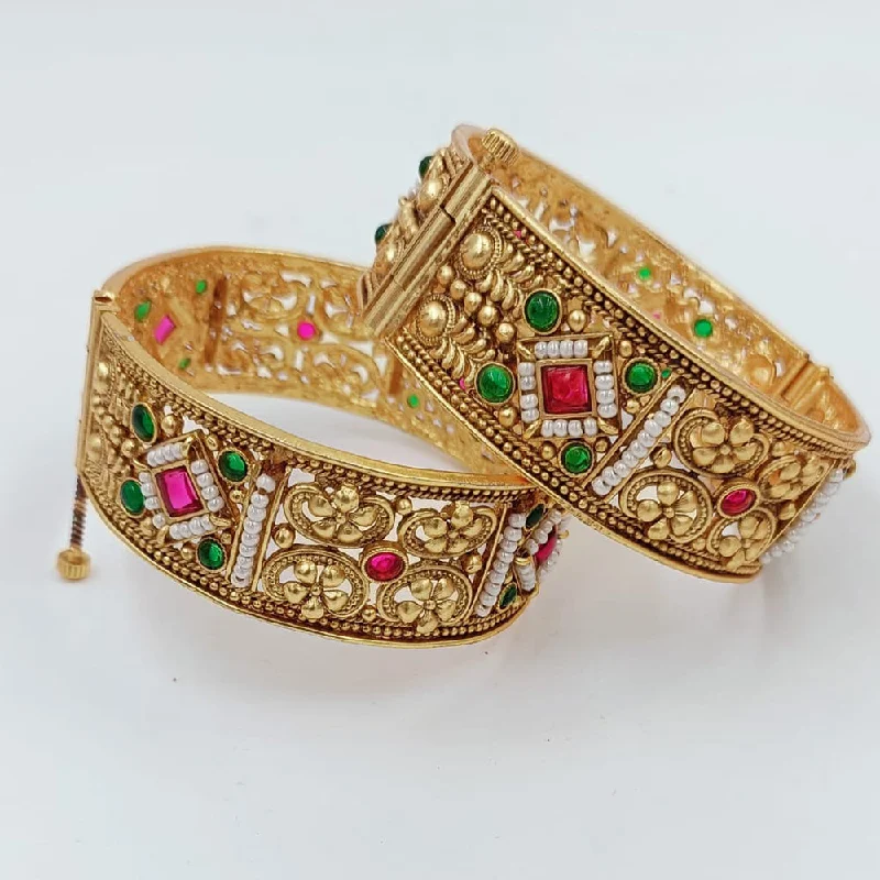 Simple Custom Wedding Bangles For Special Moments-Pooja Bangles Gold Plated Kundan Openable Bangles Set