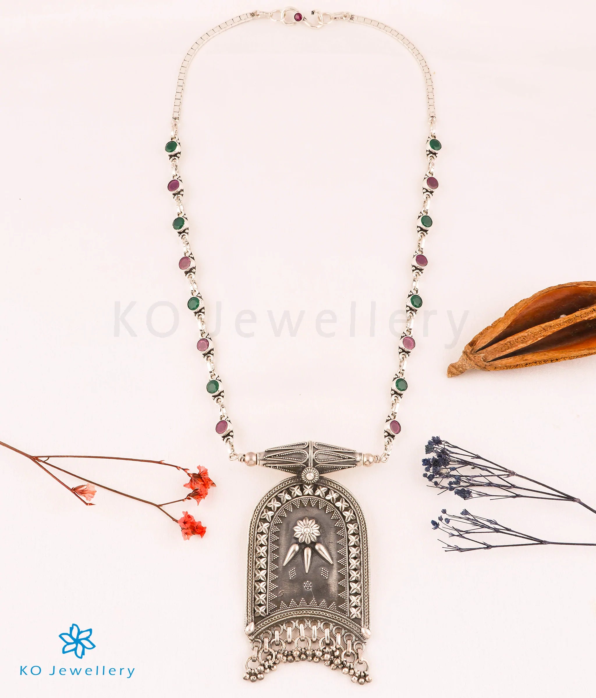 Long Beaded Necklace For Boho Weddings-The Ayana Silver Antique Gemstone Necklace