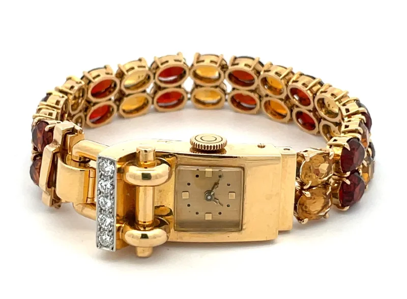 Women’s Elegant Watches For Daily Wear-Marchak Retro Gem-Set Wristwatch in 18K Gold and Platinum