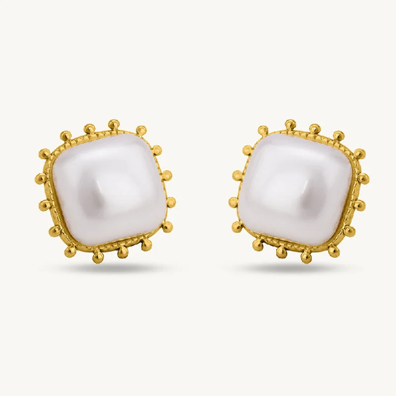 Bold Earrings With Beads For Fashion-Simple Square White Pearl Stud Earrings