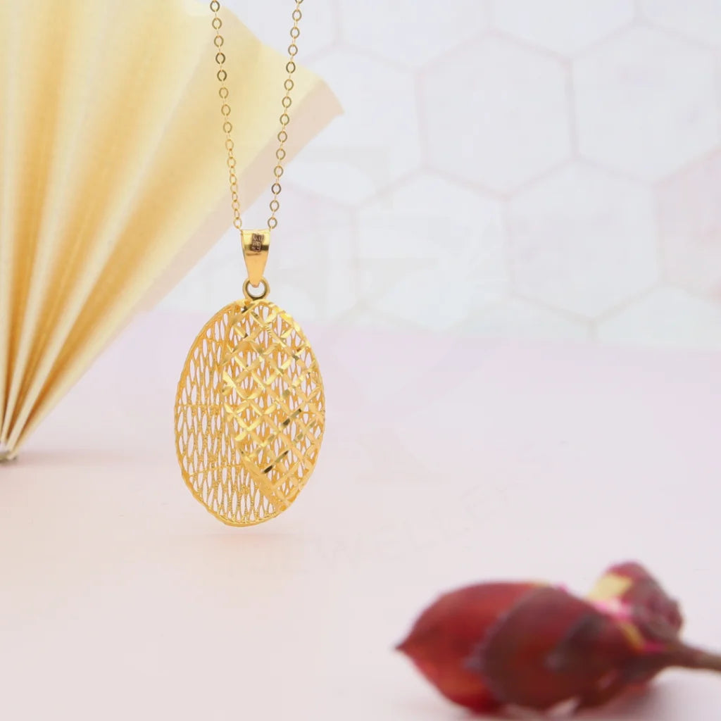 Simple Beaded Necklace For Casual Style-Gold Necklace (Chain With Oval Shaped Mesh Pendant) 21KT - FKJNKL21KM8040