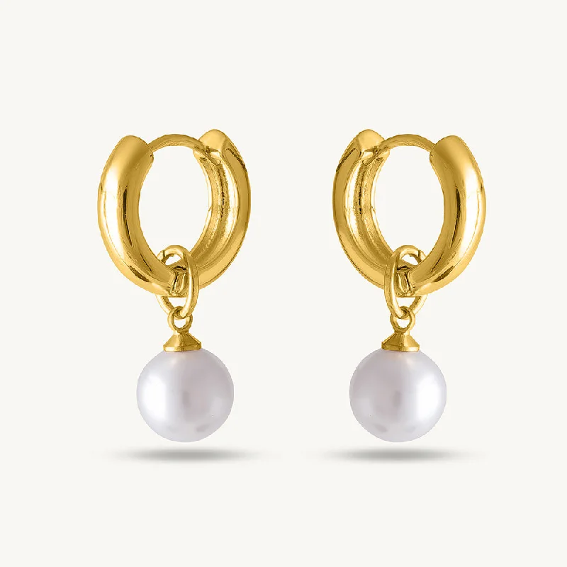 Designer Earrings For Special Occasions-Medium Pearl Hoop Earrings