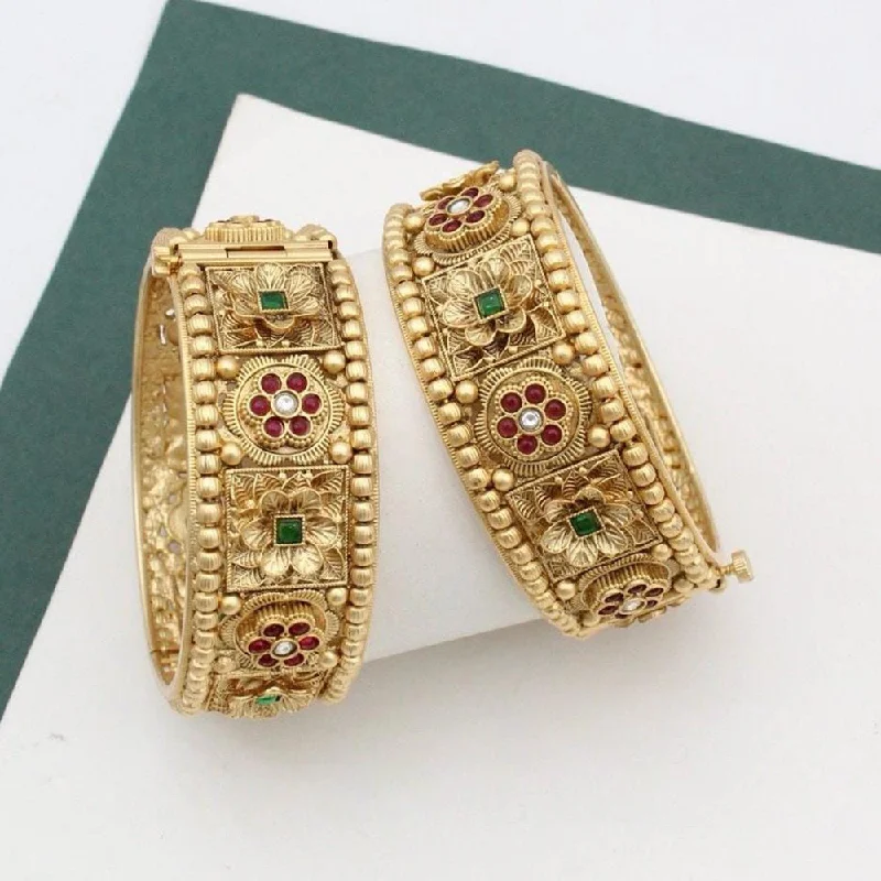 Trendy Wedding Bangles For Custom Engagement Rings-Kavita Art Gold Plated Pota Stone Openable Bangles Set