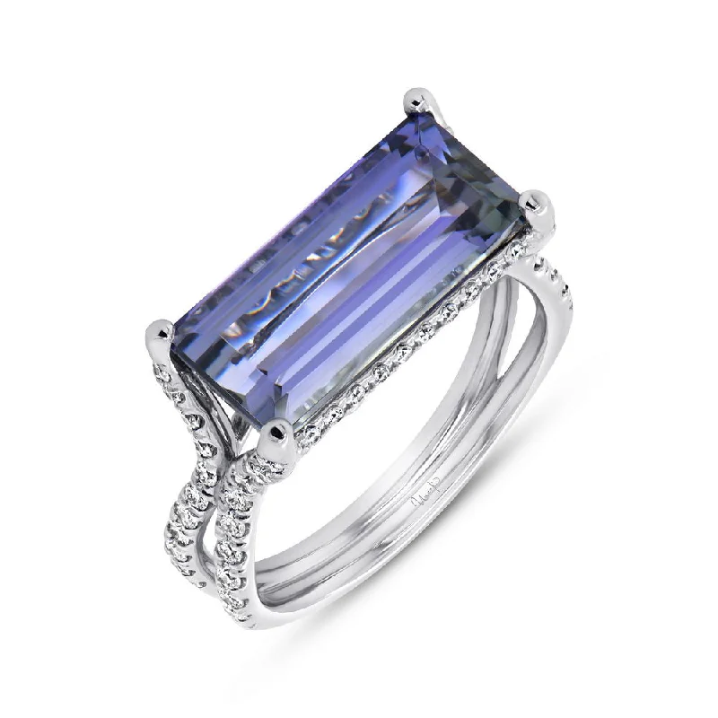 Luxury Wedding Bands For Fashion-Forward Brides-Uneek Precious Collection Split Emerald Cut Tanzanite Engagement Ring