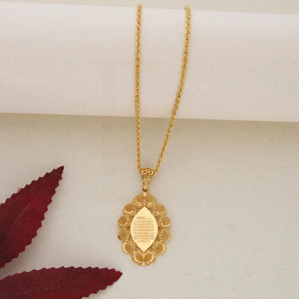 Handcrafted Gold Necklace For Weddings-Gold Necklace (Chain with Gold Oval Shaped Pendant) 21KT - FKJNKL21K7682