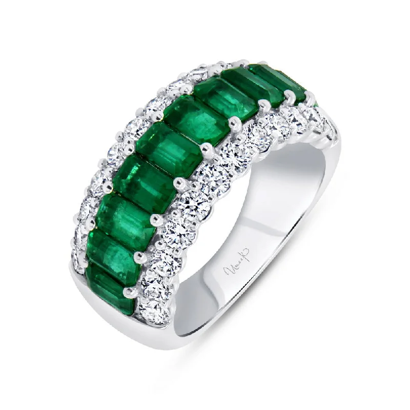 Personalized Wedding Rings With Custom Stones-Uneek Precious Collection 3-Row Emerald Cut Emerald Anniversary Ring