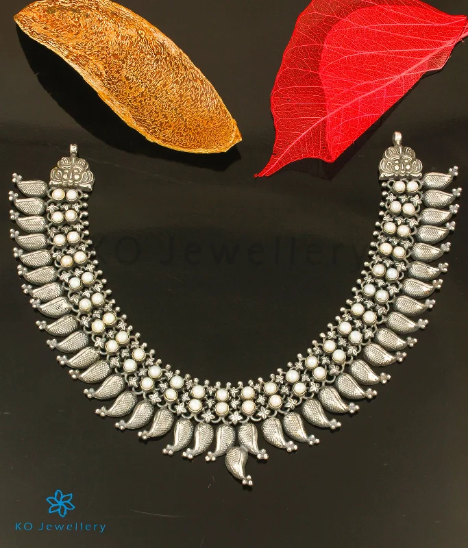 Simple Beaded Necklace For Summer Style-The Mukta Silver Pearl Necklace (Oxidised)