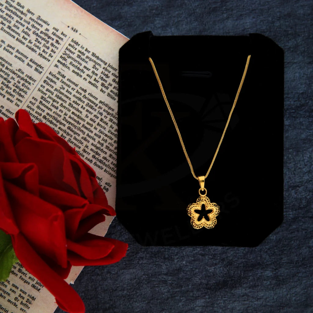 Classic Gold Necklace For Weddings-Gold Necklace (Chain with Star Flower Shaped Pendant) 21KT - FKJNKL21KM8422