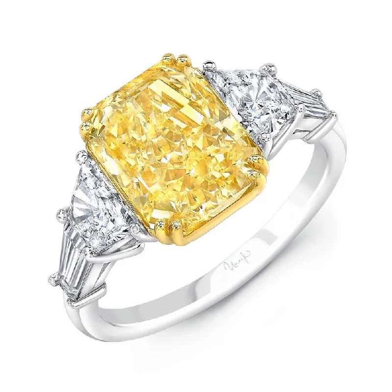 Luxury Engagement Rings With Diamonds For Brides-Uneek Natureal Collection Three-Stone Radiant Yellow Diamond Engagement Ring