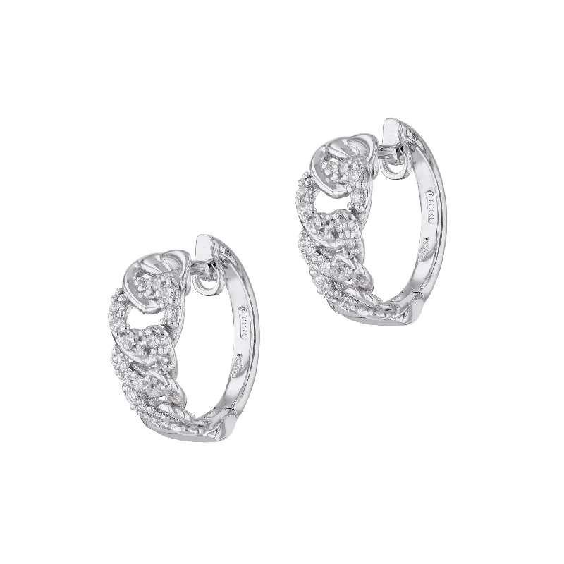 Simple Gold Drop Earrings For Day-to-Day Wear-White Gold Diamond Chain Link Hoop Earrings