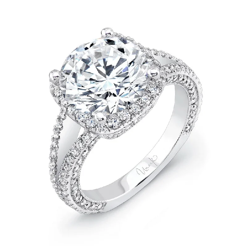 Trendy Engagement Rings With Birthstones-Uneek Halo Split Shank Cushion Diamond Semi Mount