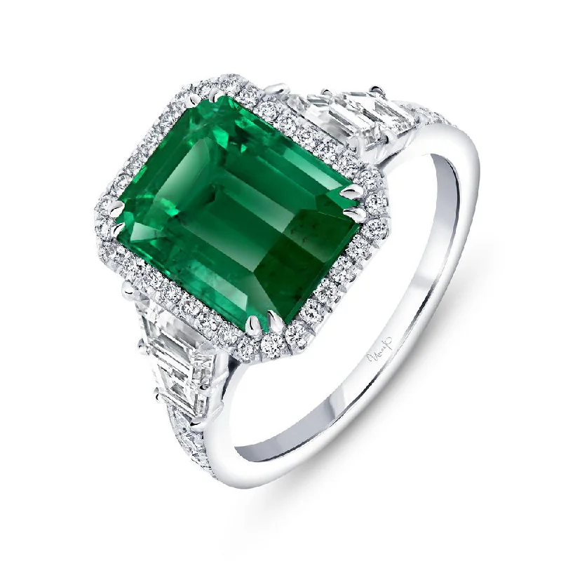 Unique Gemstone Engagement Rings For Bridesmaids-Uneek Precious Collection Halo Emerald Cut Emerald Engagement Ring