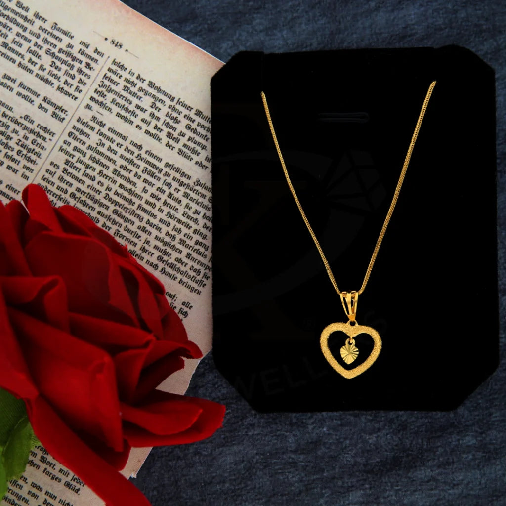 Classic Pendant Necklace For Formal Wear-Gold Necklace (Chain with Little Heart in Heart Pendant) 21KT - FKJNKL21KM8430