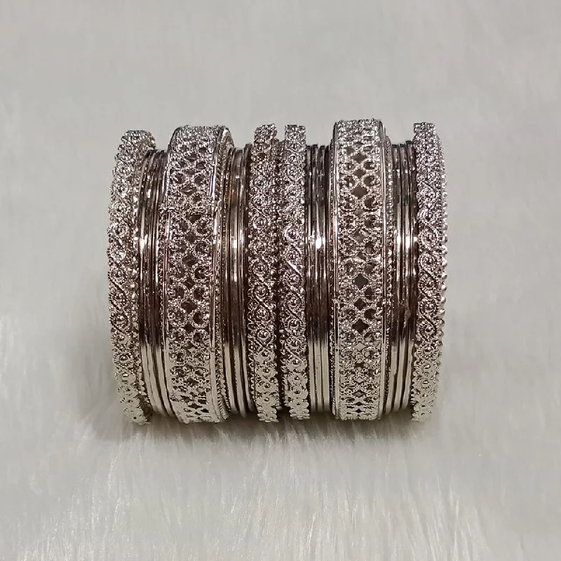 Sparkling Wedding Bangles For Special Gifts-Pooja Bangles Silver Plated Bangles Set