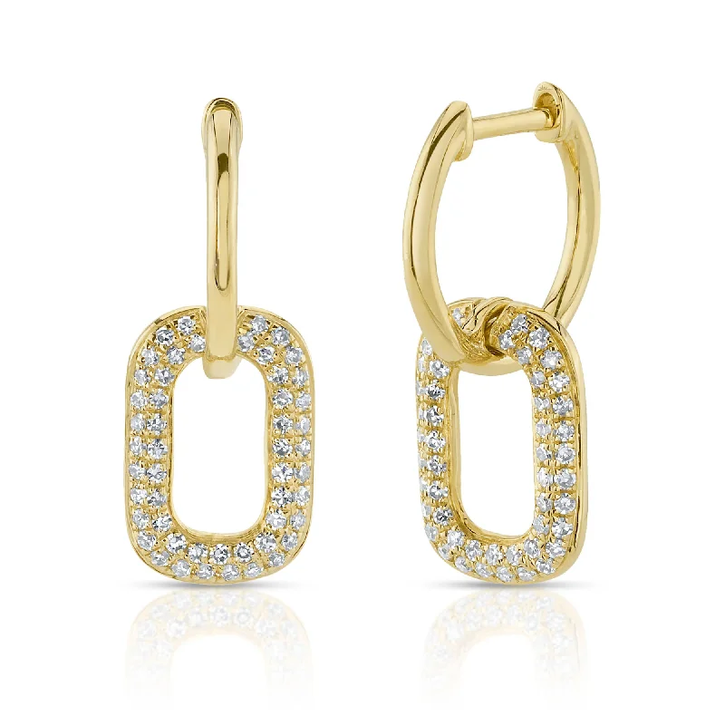 Chunky Earrings For Bold Look-Yellow Gold Diamond Pave Hoop Drop Earrings