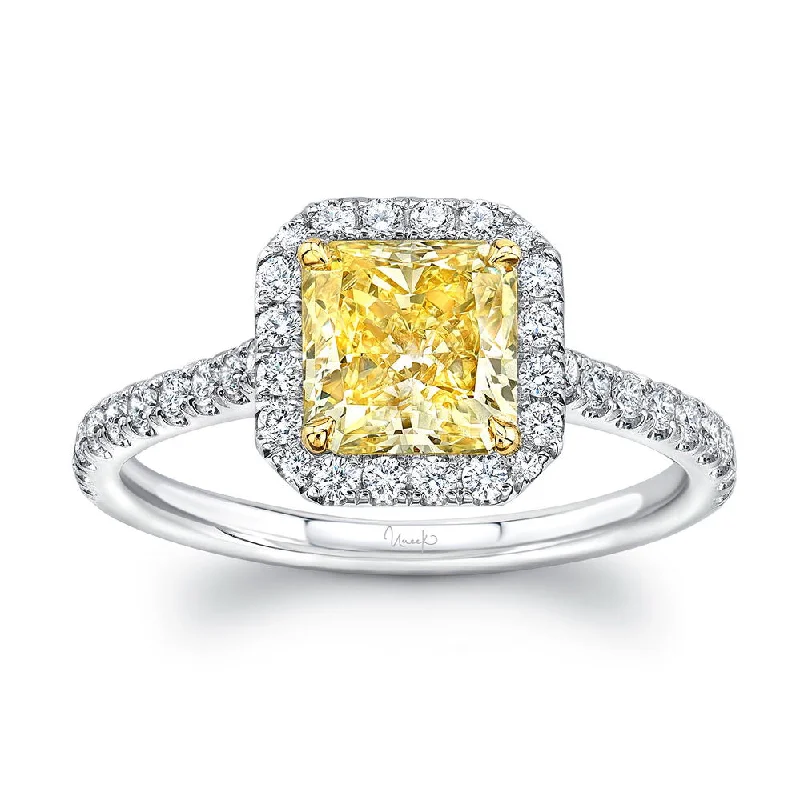 Elegant Wedding Bands With Emerald Stones-Uneek Natureal Collection Halo Radiant Fancy Yellow Diamond Engagement Ring