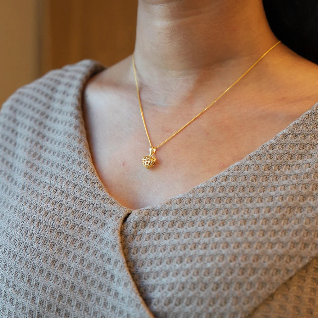 Handmade Pearl Necklace For Bridesmaids-Gold Necklace (Chain with Hollow Heart Shaped Pendant) 21KT - FKJNKL21KM8538