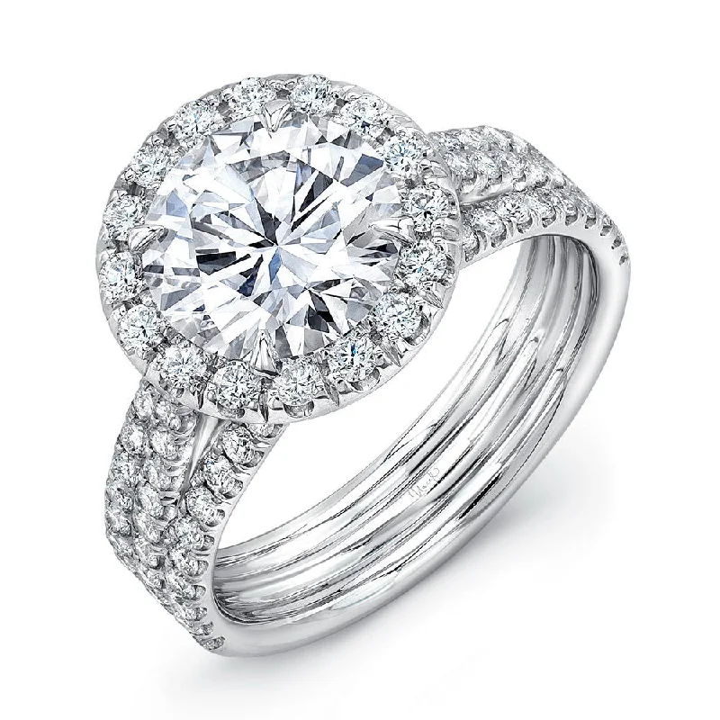 Custom Wedding Rings For Timeless Proposals-Uneek Round Diamond Halo Engagement Ring with Pave Triple Shank