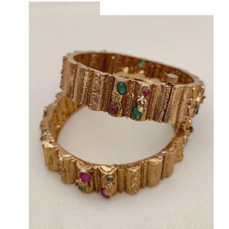 Classic Wedding Bangles For Bridesmaids With Gemstones-Jewel Addiction Gold Plated Pota Stone Openable Bangles Set