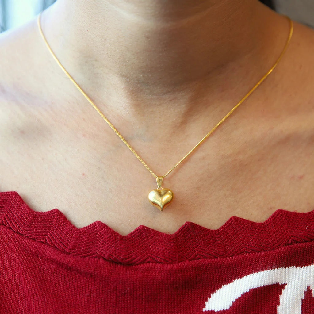 Handmade Gold Necklace For Bridesmaids-Gold Necklace (Chain with Heart Shaped Pendant) 21KT - FKJNKL21KM8525