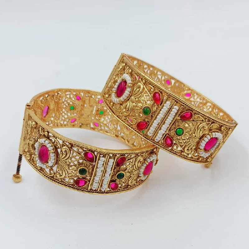 Personalized Custom Wedding Bangles For Engagement Jewelry-Pooja Bangles Gold Plated Kundan Openable Bangles Set