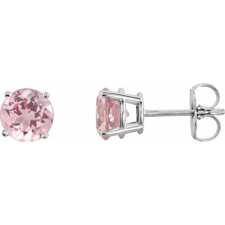 Classic Stud Earrings For Everyday Look-14K White 5 mm Natural Pink Morganite Stud Earrings