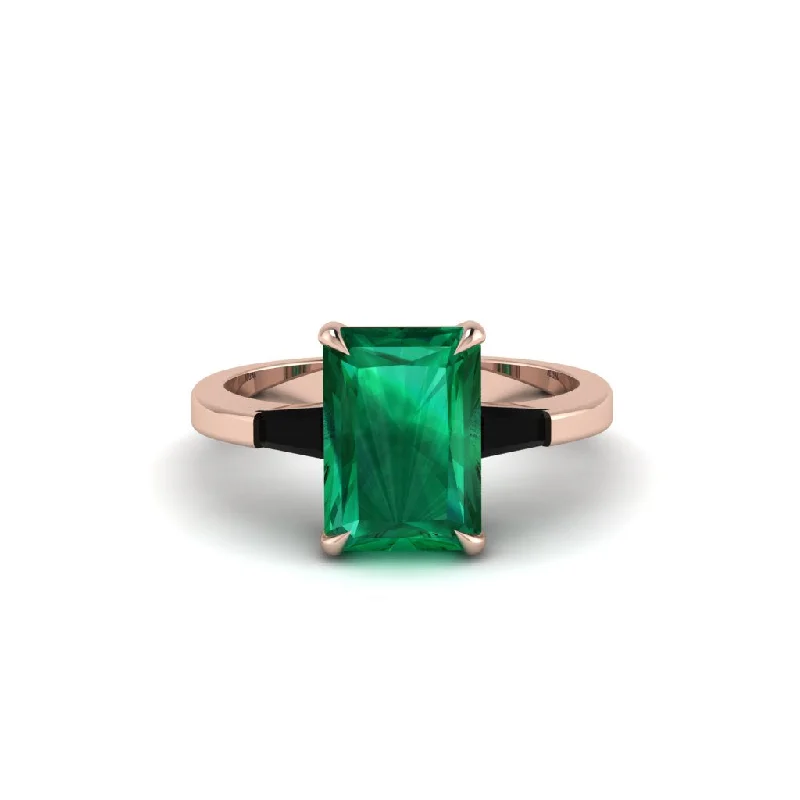 Trendy Gemstone Rings For Engagement Gifts-Three Stone Radiant Cut Emerald Engagement Ring - Hillary No. 35