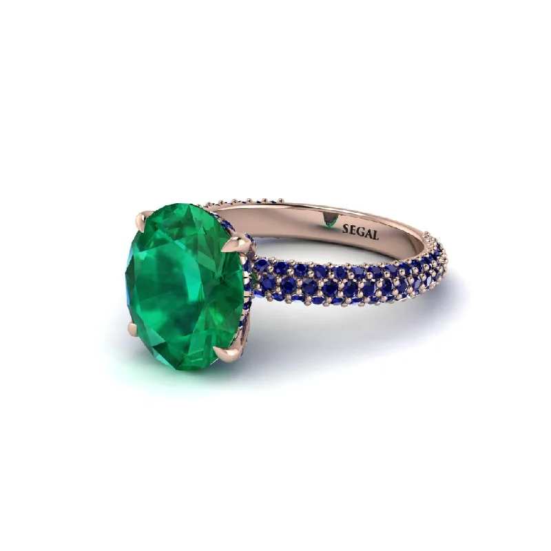 Luxury Diamond Wedding Rings For Bridesmaids-Oval Cut Emerald Classic Pave Engagement Ring - Irene No. 65