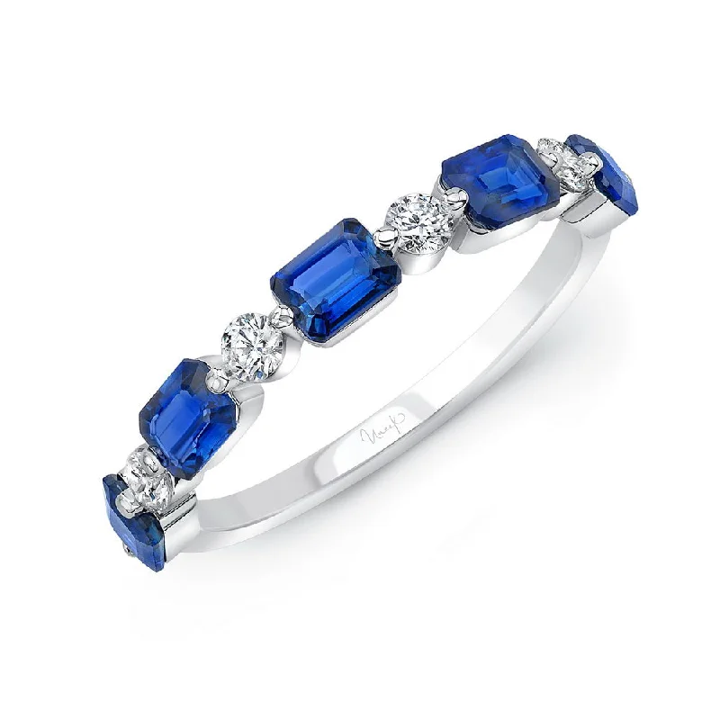 Classic Titanium Wedding Bands For Bridesmaids-Uneek Precious Collection Straight Emerald Cut Blue Sapphire Fashion Ring