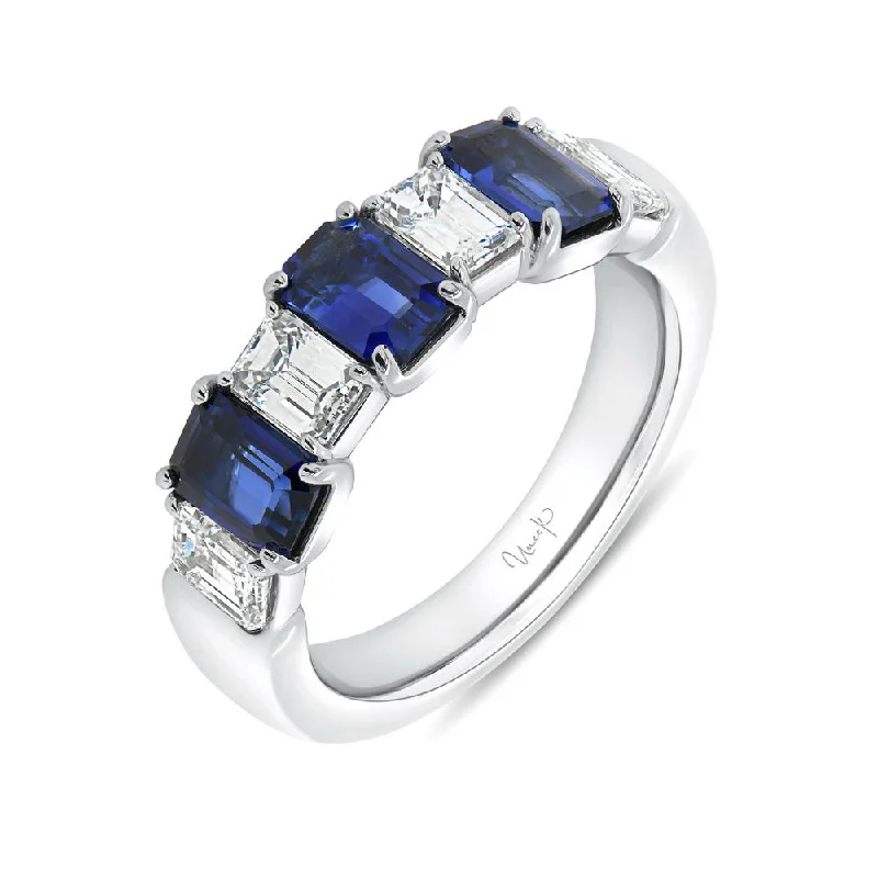 Elegant Wedding Rings With Colored Stones For Brides-Uneek Precious Collection Seven-Stone Emerald Cut Diamond Engagement Ring