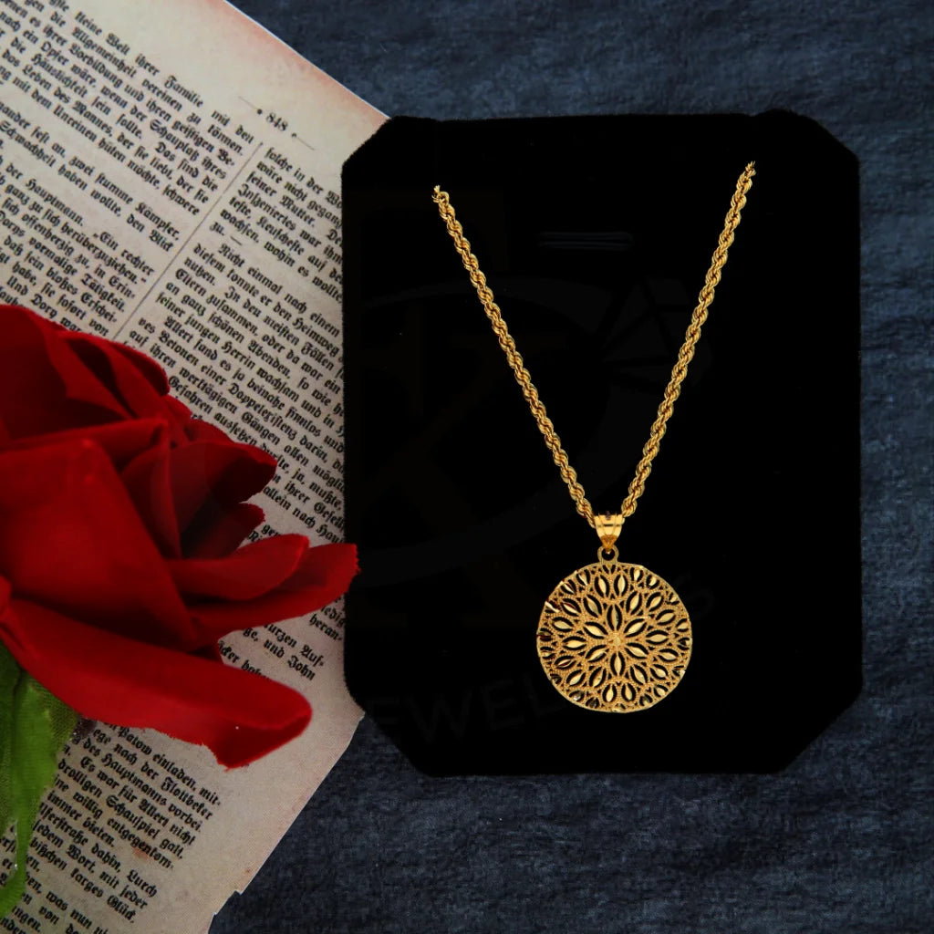 Sparkling Chain Necklace For Special Events-Gold Necklace (Chain with Flower Round Pendant) 21KT - FKJNKL21KM8382